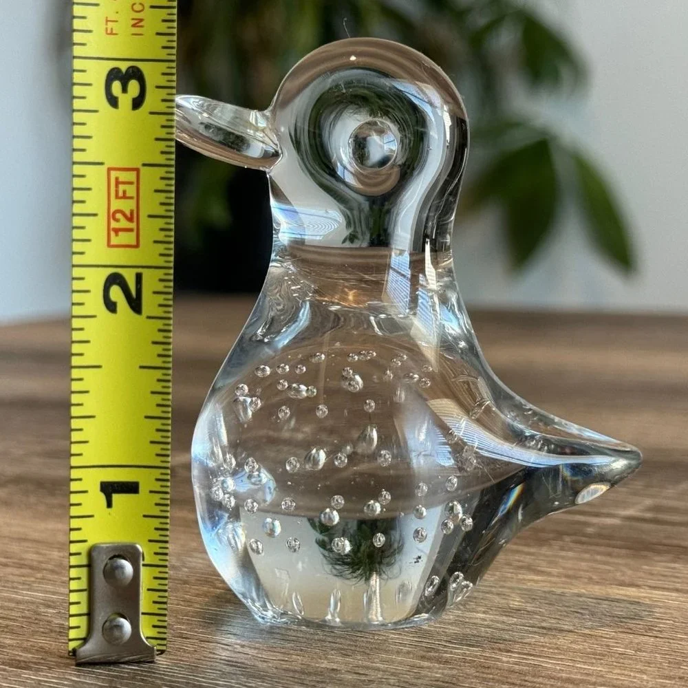 Vintage Blown Glass Clear Duck Paperweight Glass Animal